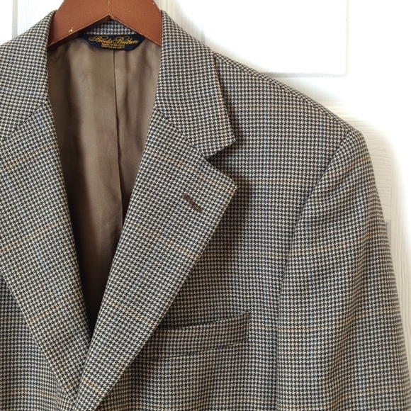 Brooks Brothers Preppy Classic Fit Houndstooth Worsted Wool Blazer Jacket Tan 40 - Picture 3 of 16